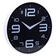 Relógio 30X4,3cm De Parede Em Plástico Preto Com Branco